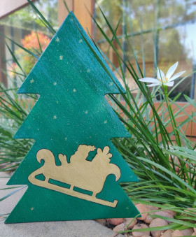 Hand painted decorative Christmas tree (Green Color - Golden Santa on the ride)