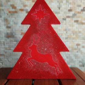 Hand painted decorative Christmas tree (Red Color with Reindeer)